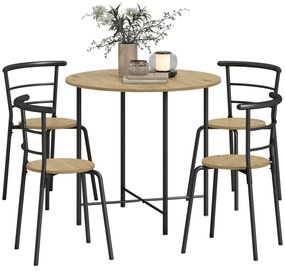Conjunto de Mesa e Cadeiras de Refeição Mesa de Cozinha Redonda com 4 Cadeiras Estilo Industrial Madeira e Preto