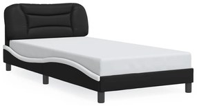 Estrutura cama c/ luzes LED 100x200cm couro artif. preto/branco