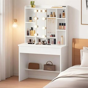 Toucador com iluminação LED 40 x 90 x 144,7 cm, cores de luz e brilho reguláveis, toucador com espelho Branco