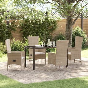 vidaXL Conjunto de Jantar de Jardim com Almofadas Bege Rattan Poliéster