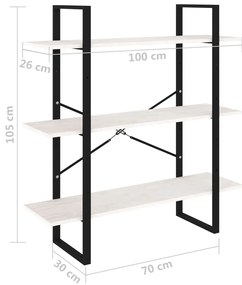 Estante com 3 prateleiras 100x30x105 cm pinho maciço branco