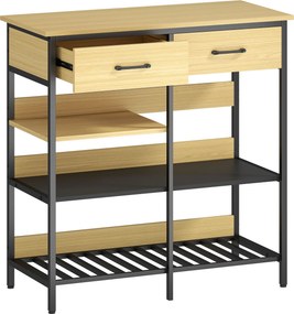 HOMCOM Aparador, Cômoda com 2 gavetas, 3 prateleiras abertas Armário de cozinha para cozinha, sala de estar 90 x 40 x 91 cm, Madeira natural | Aosom Portugal