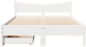 Estrutura de cama c/ gavetas 140x200 cm pinho maciço branco