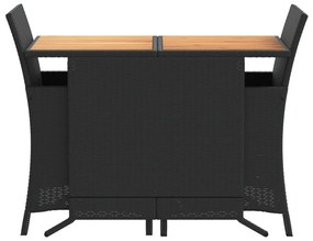 3 pcs conjunto de bistrô com almofadões vime PE preto