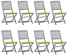 vidaXL Cadeiras de exterior dobráveis 8pcs c/ almofadões acácia maciça