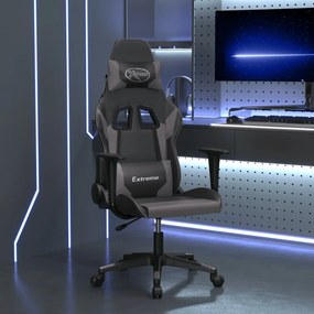vidaXL Cadeira gaming massagens couro artificial preto e cinzento