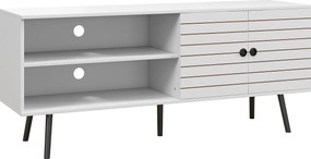 HOMCOM Móvel TV Televisores até 65 Polegadas 2 Prateleiras Abertas Armário Portas Design Moderno 145x38x65 cm Branco | Aosom Portugal