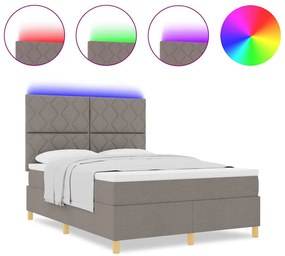 Cama Box Spring com Colchão &amp; LED Taupe 140x190 cm Tecido