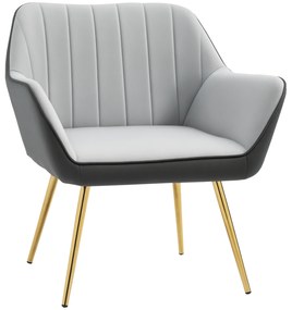 HOMCOM Poltrona de Sala de Estar Estofada em Couro Sintético e Veludo com Apoios para os Braços Pés Dourados 64x62x72,5 cm Cinza | Aosom Portugal