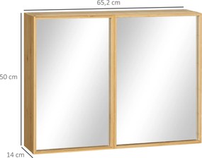 Armário de parede para casa de banho com espelhos e 2 portas em bambu 65,2 x 14 x 50 cm Cor: natural