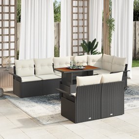 Conjunto de Sofá de Jardim vidaXL 9 Peças com Almofadas Preto Rattan Polipropileno