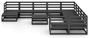 12 pcs conjunto lounge de jardim pinho maciço