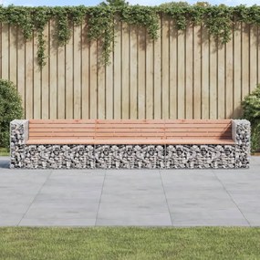 vidaXL Banco jardim design gabião 347x71x65,5cm madeira douglas maciça