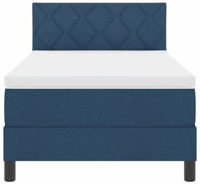 Cama Box Spring com Colchão &amp; LED Azul 100x200 cm Tecido