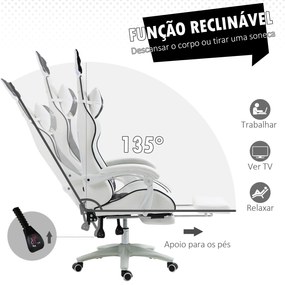 Cadeira Gaming Profissional Cadeira Gamer Giratória de Couro PU com Altura Ajustável Inclinável 135° Apoio para a Cabeça e Apoio para os Pés para Escr
