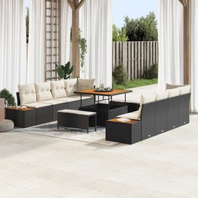 Conjunto de Sofá de Jardim vidaXL de 11 Peças com Almofadas Preto Ratt