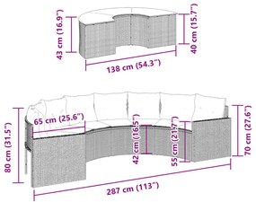 2 pcs conjunto de sofás de jardim semicircular vime PE preto