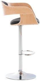 Banco de bar Kingston em tecido e com estrutura cromada 50 x 88-102 x 48 cm Cinzento escuro + Cor Natural