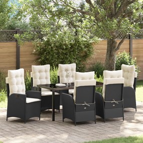 vidaXL Conjunto de Jantar de Jardim 7 Peças com Almofadas Preto Rattan Poliéster