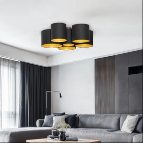 Candeeiro de teto preto com interior dourado 6 luzes - Multidrum