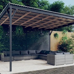vidaXL 10 pcs conjunto lounge de jardim c/ almofadões vime PE cinzento