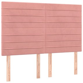 Cabeceira de cama c/ luzes LED veludo 144x5x118/128 cm rosa