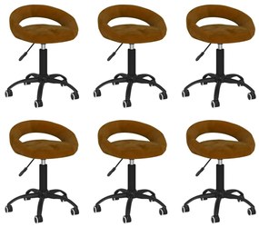 vidaXL Cadeiras de jantar giratórias 6 pcs veludo castanho