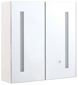 Armário de parede com espelho e iluminação LED branco 60 x 60 cm CHABUNCO Beliani