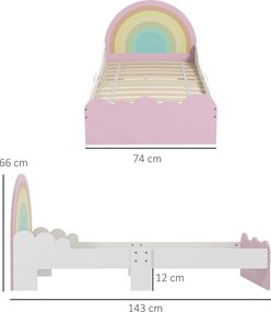 Cama para Crianças de 3-6 Anos 143x74x66 cm (COLCHÃO NÃO INCLUIDO) Cama Infantil de Madeira em Forma de Arco Íris Rosa