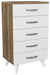 Cómoda / Camiseiro "Cemre" com 5 Gavetas – Branco e Nogueira – 50x37.5
