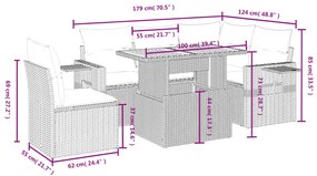 6 pcs conjunto sofás de jardim com almofadões vime cinzento