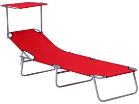 Outsunny Espreguiçadeira de Jardim Dobrável com Toldo Removível e Ajustável e Encosto Ajustável 187x58x36 cm Vermelho | Aosom Portugal