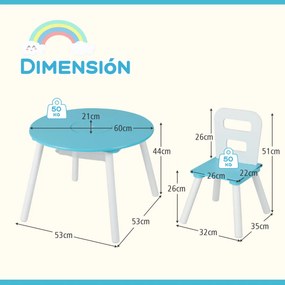 Conjunto Infantil "Kreativ" – Mesa Redonda e 2 Cadeiras de Madeira com