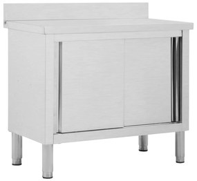 51050 vidaXL Mesa trabalho c/ portas correr 100x50x(95-97)cm aço inoxidável