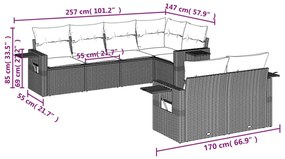 7 pcs conj. sofás jardim com almofadões vime PE cinzento-claro