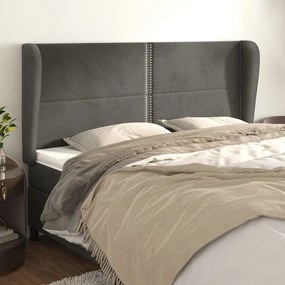 Cabeceira cama c/ abas veludo 163x23x118/128 cm cinzento-escuro