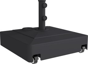 Base para Chapéu de Sol Quadrada com Rodas para Postes Ø35/38/48 mm, Recarregável com Areia 61 kg ou Água 40 kg Preto