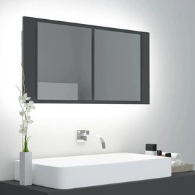 vidaXL Armário espelhado casa de banho LED 90x12x45 cm acrílico cinza
