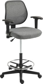 Cadeira de escritório com assento alto ajustável, braços 60 x 57 x 97-119 cm com rodas, cinzenta
