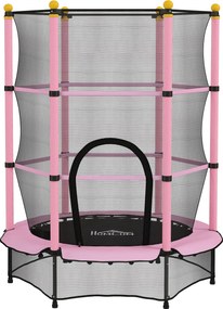 HOMCOM Trampolim Criança com Rede de Segurança e Estrutura de Aço para Interiores e Exteriores Carga 50kg Ø140x190 cm Rosa | Aosom Portugal