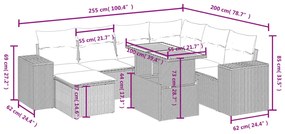 8 pcs conjunto sofás de jardim com almofadões vime PE preto
