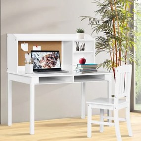 Conjunto de secretária e cadeira para crianças com Gavetas e Estantes Branco