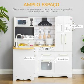 Cozinha Infantil de Madeira para Crianças de 3-6 Anos com Sons 14 Acessórios Cozinha Infantil com Telefone Lavatório Microondas e Grifo 82x65x87cm Bra