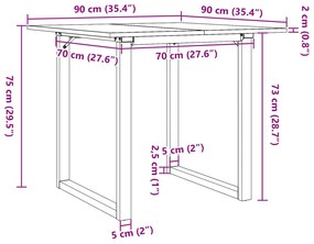Mesa de jantar estrutura em O 90x90x75 cm pinho e aço