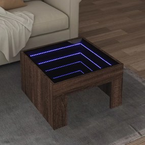 vidaXL Mesa centro luzes LED Infinity 50x50x30 cm carvalho castanho