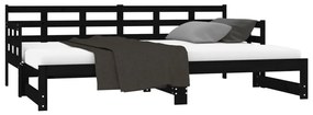 Estrutura sofá-cama de puxar pinho maciço preto 2x(90x190) cm