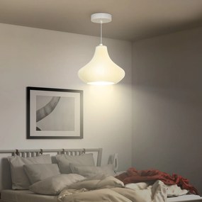Candeeiro Suspenso Moderno Candeeiro de Teto com Ecrã de Impressão 3D Iluminação para Sala de Jantar Ø22x18 cm Branco
