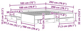 Cama com Gavetas vidaXL Madeira Velha 180x200 cm Madeira de Engenharia