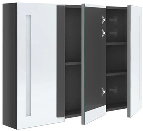 Armário espelhado casa de banho LED 89x14x62cm cinza brilhante