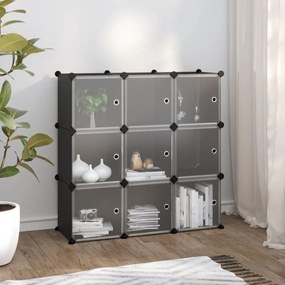 vidaXL Organizador de arrumação com 9 cubos e portas PP preto